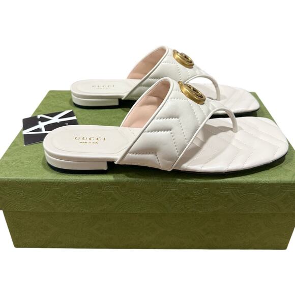 Gucci GG Marmont Double G Quilted White Leather Thong Sandal 38.5 - Picture 4 of 7